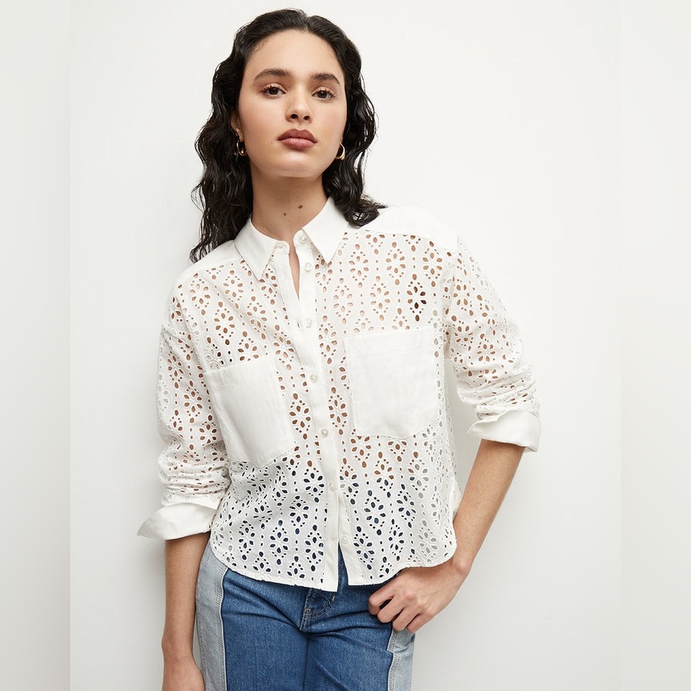 NWT $398 Veronica Beard Aderes Eyelet Embroidered Cotton Blouse